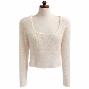 Fuzzy Knit Sweater – Size S Cozy Cream Colored